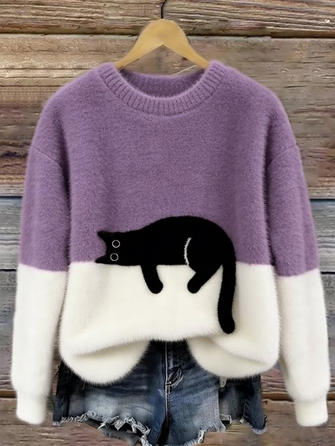 Bonnie Cat Print Oversized Sweater
