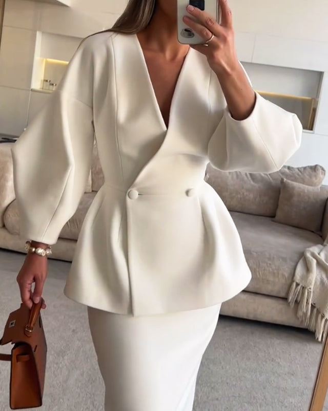 Ella V-Neck Top & Skirt Set