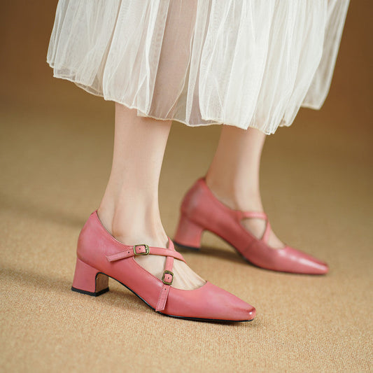 Ceren Genuine Leather Crisscross Strap Heels