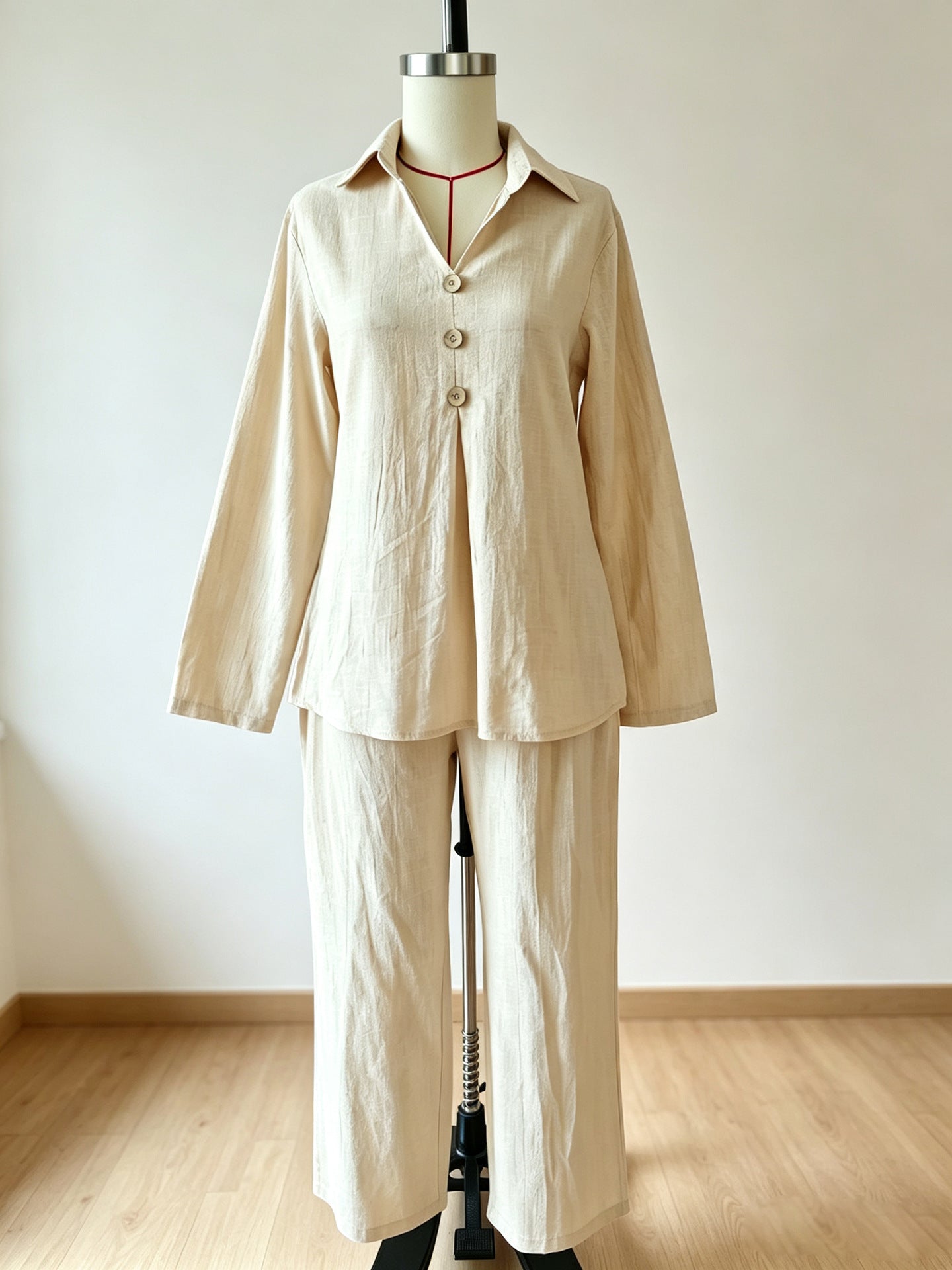 Cotton Button-Front Wide Leg Two-Piece Set