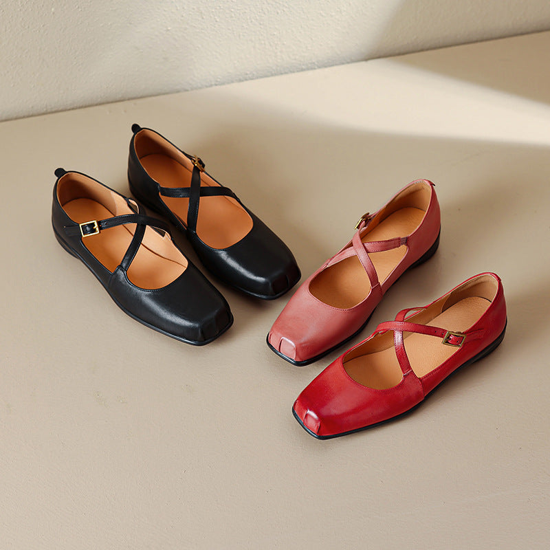 Gisel Genuine Leather Crisscross Flats