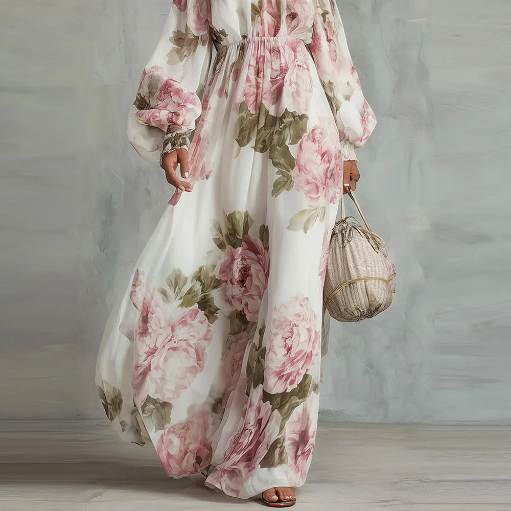 Payton | Off-Shoulder Floral Maxi Dress, Long Sleeves