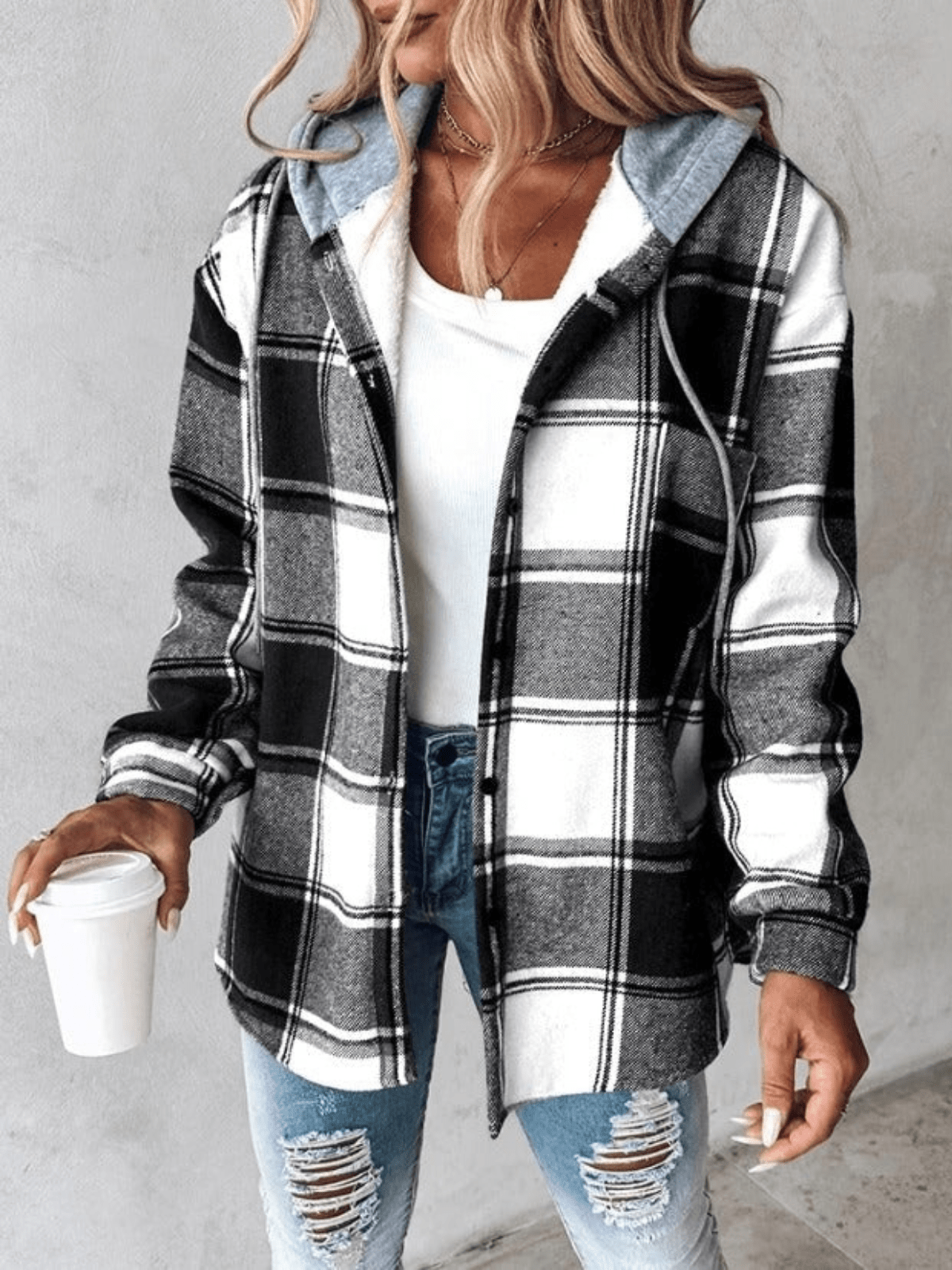 Harlow | Cozy Plaid Hooded Shacket
