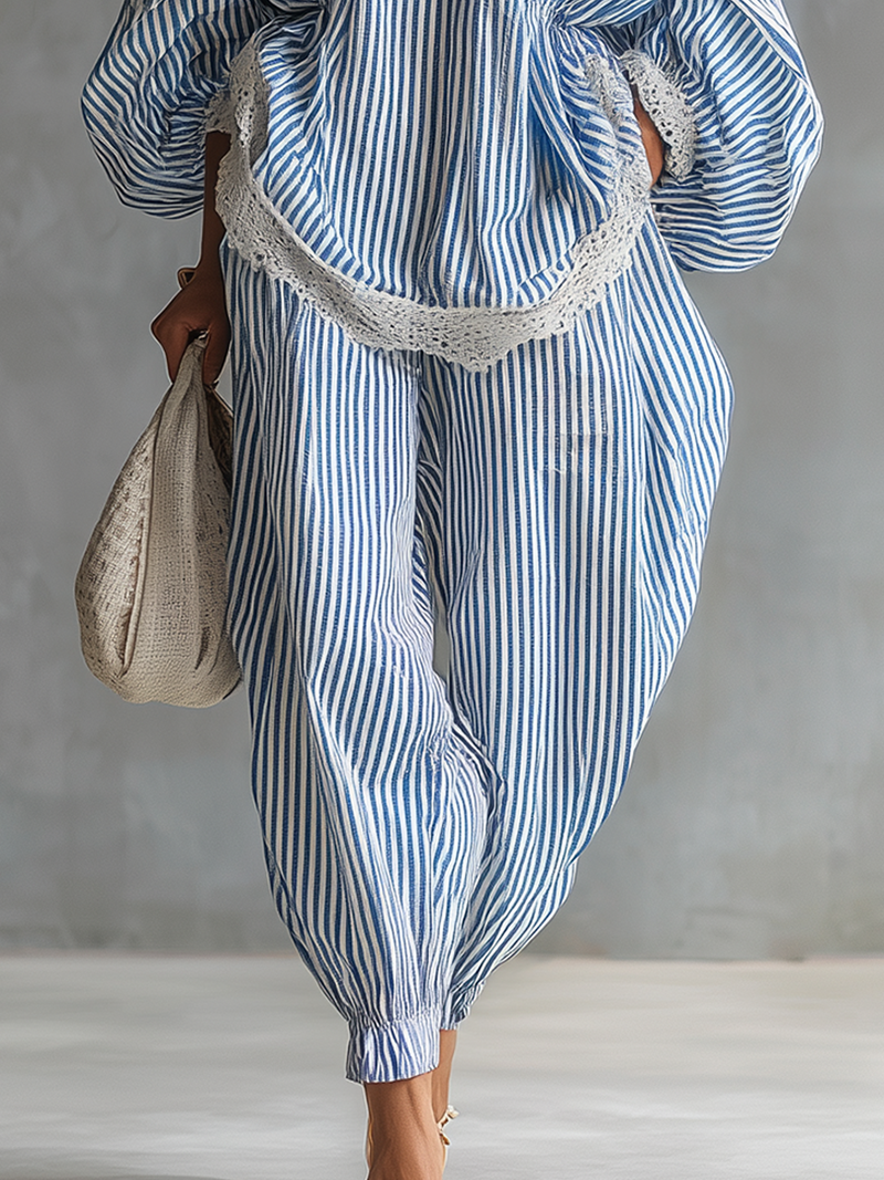 Khloe Blue Striped Two-piece Set