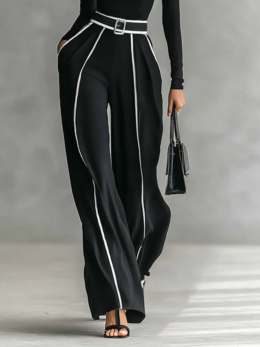 Emma | Elegant two-piece set with high collar and wide-leg pants