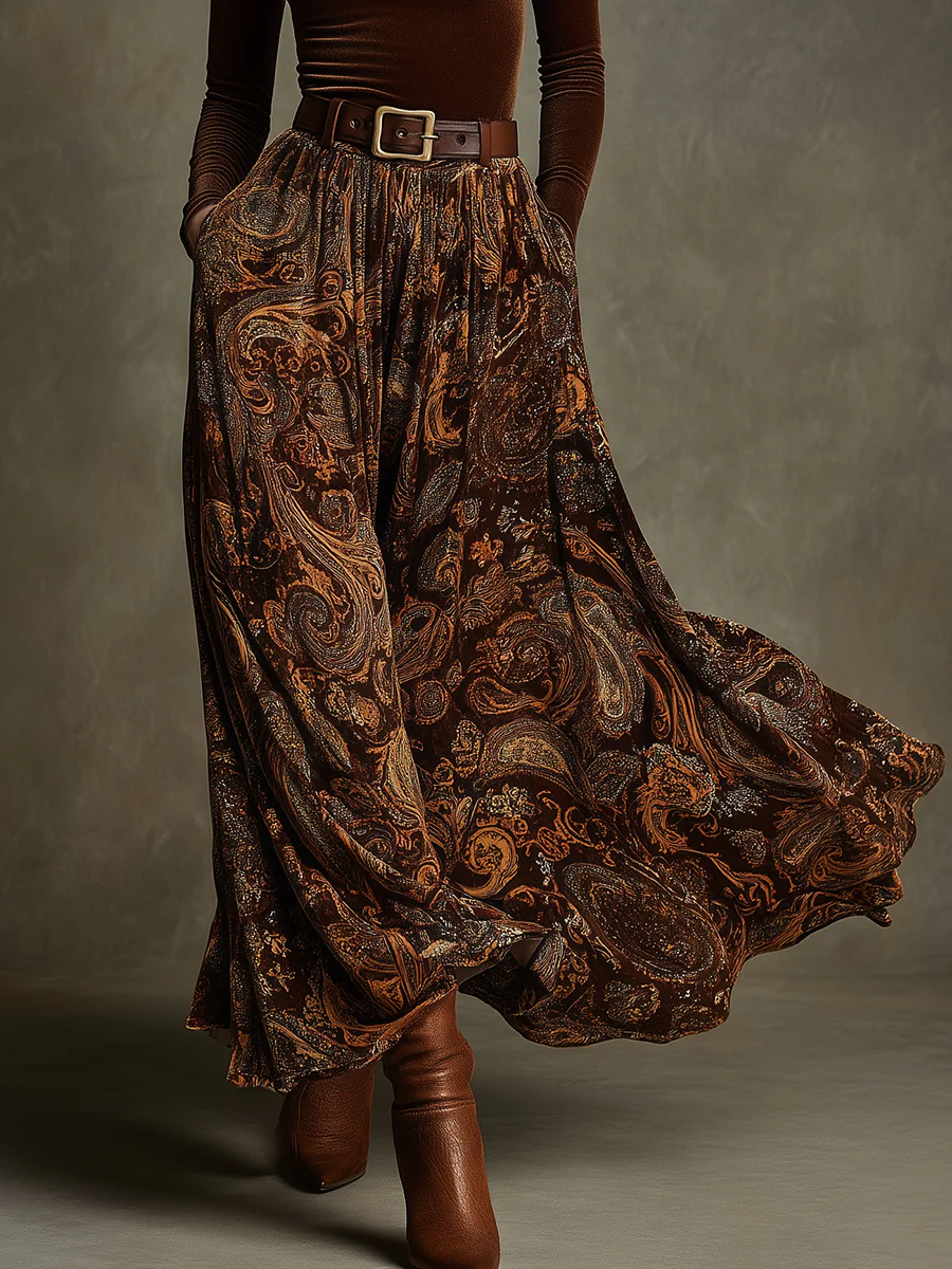 Penelope Velvet Top and Paisley Maxi Skirt Set