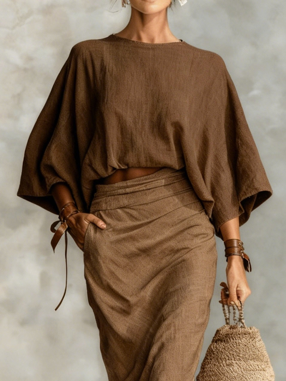 Ashley Batwing Sleeve Top and Long Skirt Set