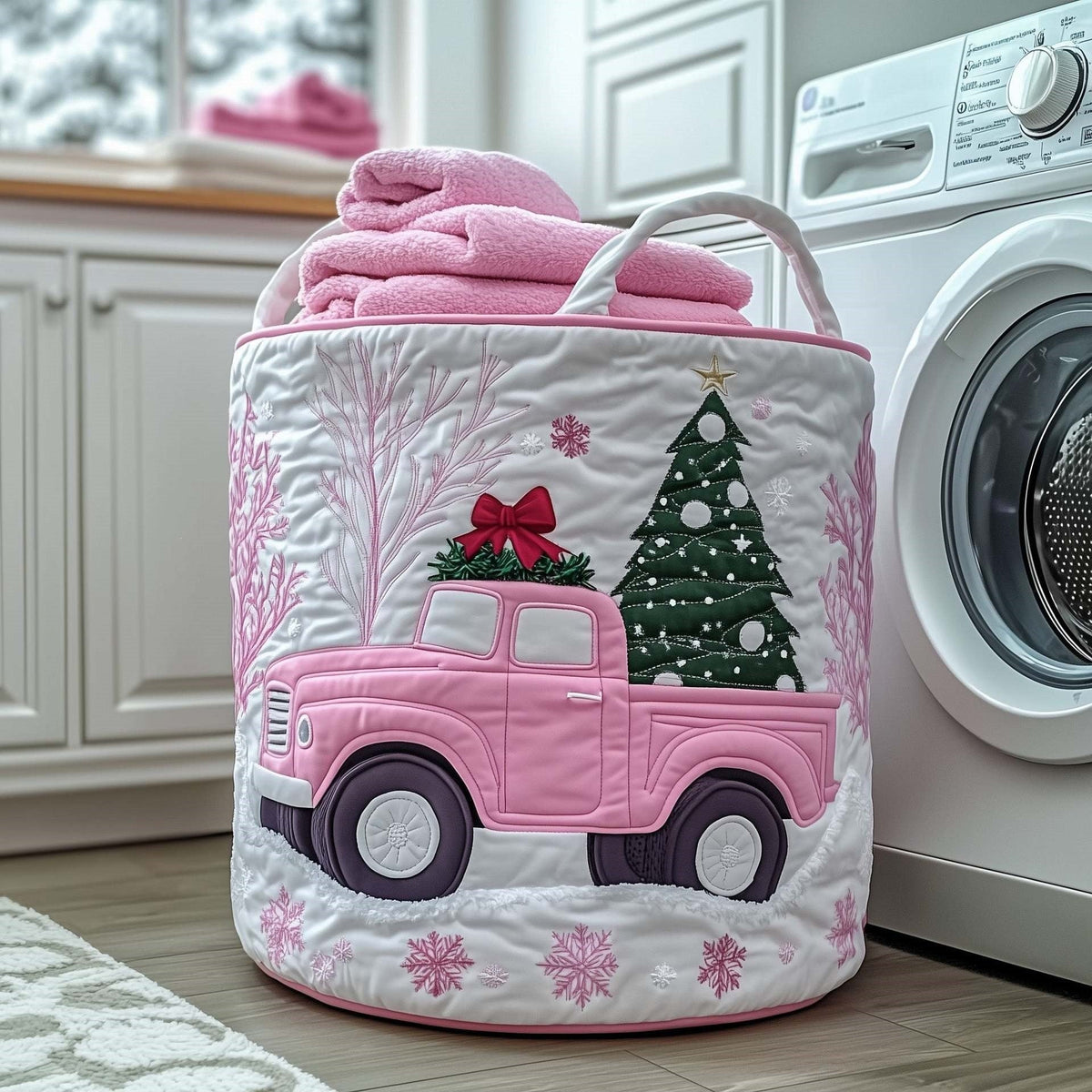 Pink Christmas Pickup Laundry Basket - 2
