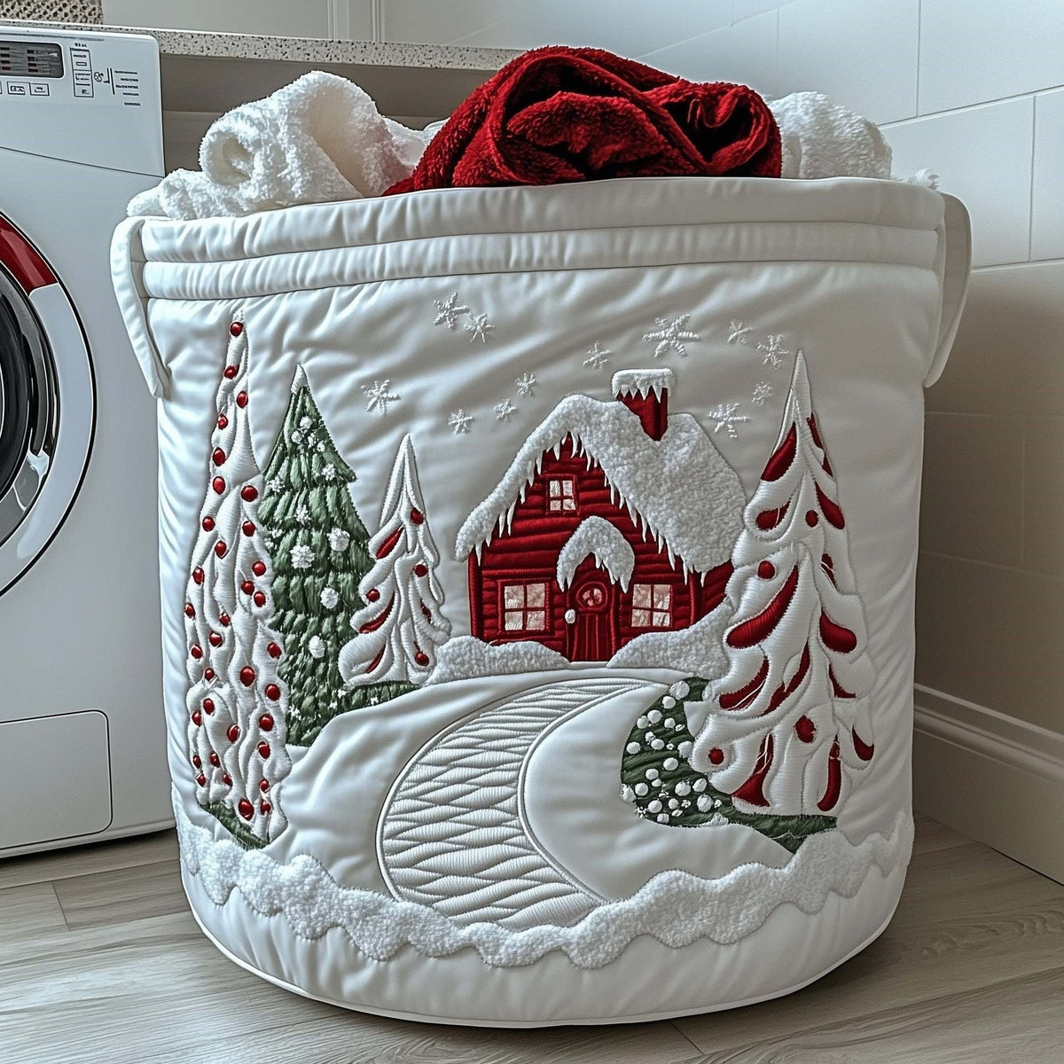 Snowy Candy Cane Lane Laundry Basket - 2