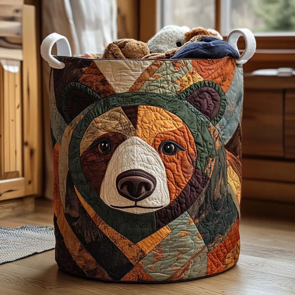 Woodland Patchwork Bear Laundry Basket - 2