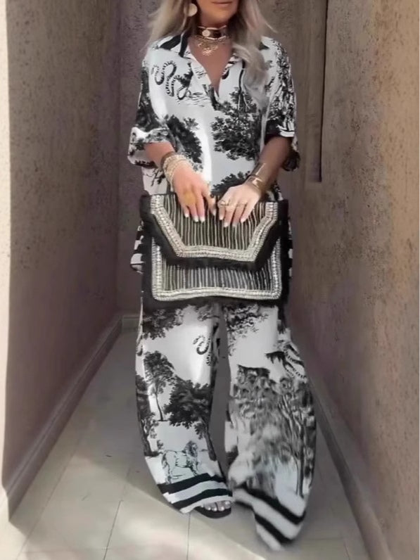 Alexis V-neck Top and Wide-leg Pants Set