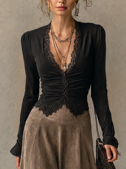 Abigail | Lace Top & Suede-Look Maxi Skirt Set