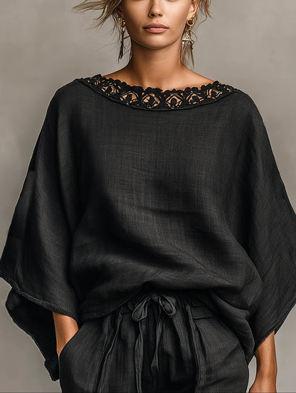 Luna Lace Boat Neck Blouse and Shorts Set