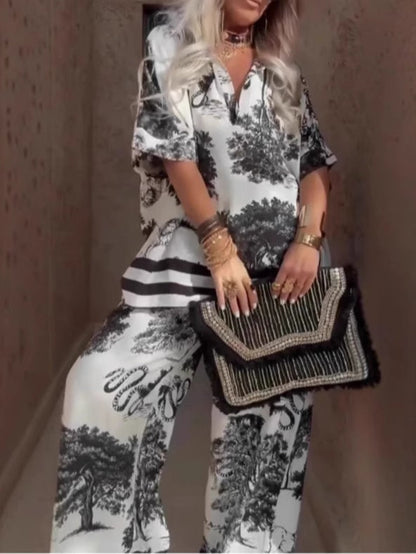 Alexis V-neck Top and Wide-leg Pants Set