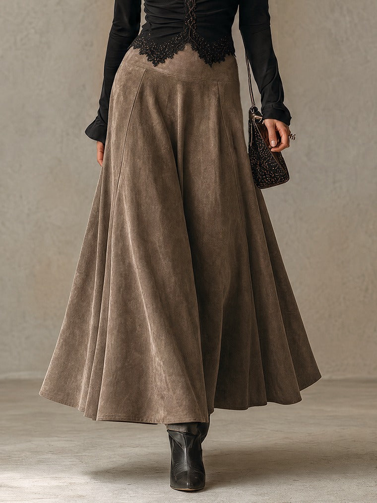 Abigail | Lace Top & Suede-Look Maxi Skirt Set