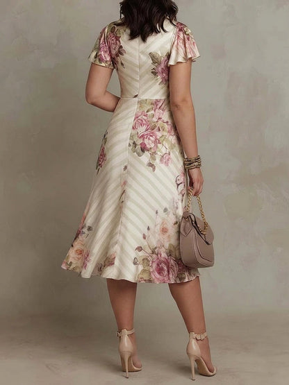 Margaret | Vintage Floral Satin Midi Dress