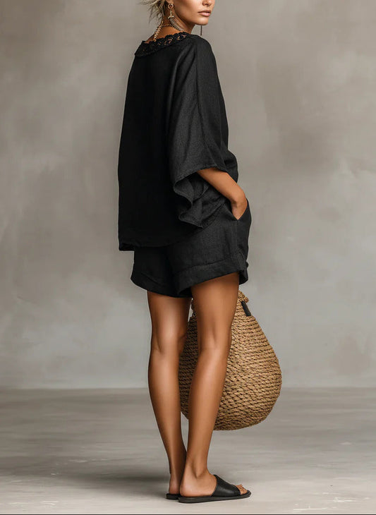 Luna Lace Boat Neck Blouse and Shorts Set