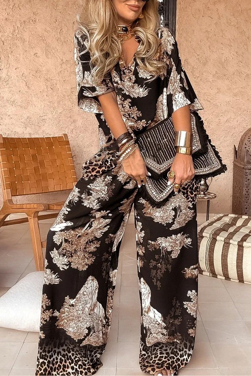 Alexis V-neck Top and Wide-leg Pants Set