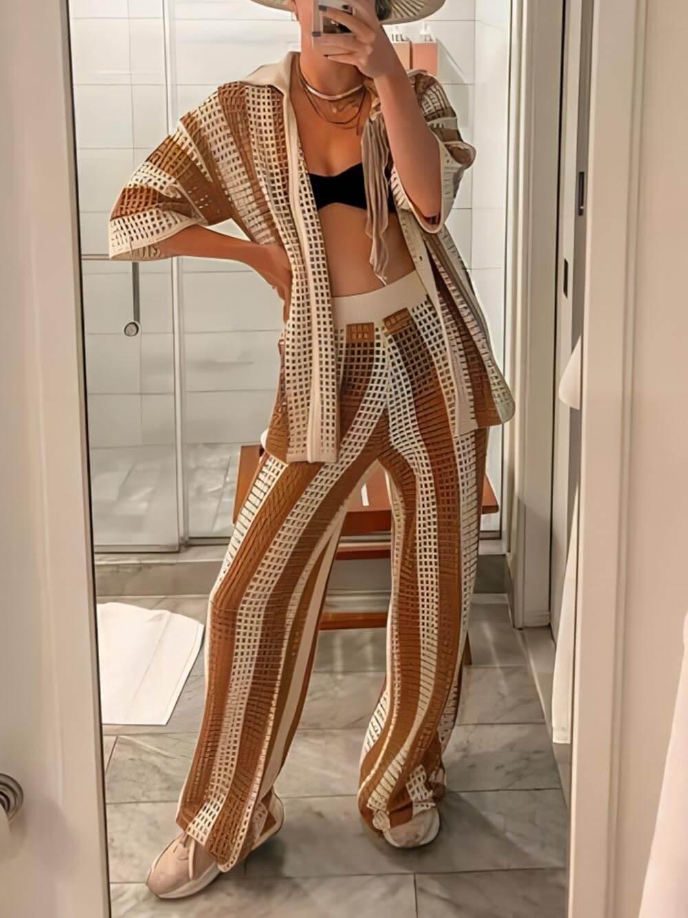Elara Striped Shirt and Wide Leg Pants Set
