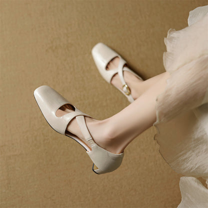 Rela Genuine Leather Cross-Strap Pumps