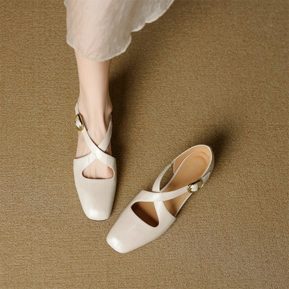 Rela Genuine Leather Cross-Strap Pumps