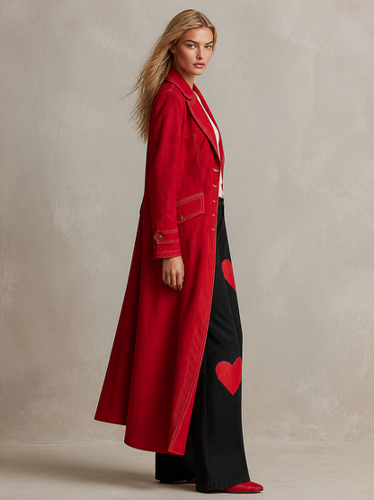 American Vintage Notched-lapel Contrast-stitch Slim-fit Long Denim Trench Coat