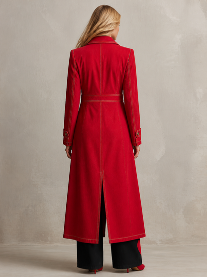 American Vintage Notched-lapel Contrast-stitch Slim-fit Long Denim Trench Coat