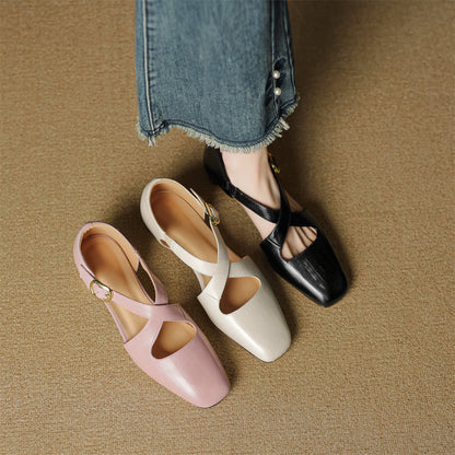 Rela Genuine Leather Cross-Strap Pumps