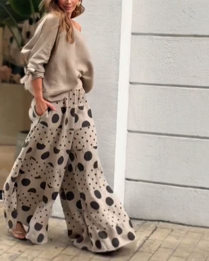 Abby Casual Shoulder Top & Printed Pants Set