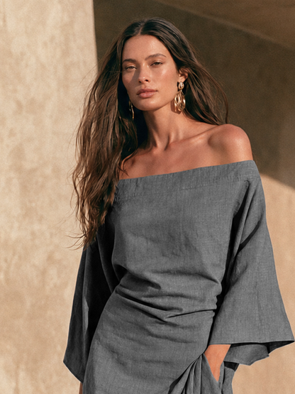 Hazel | Off-Shoulder Ruffle Hem Maxi Dress