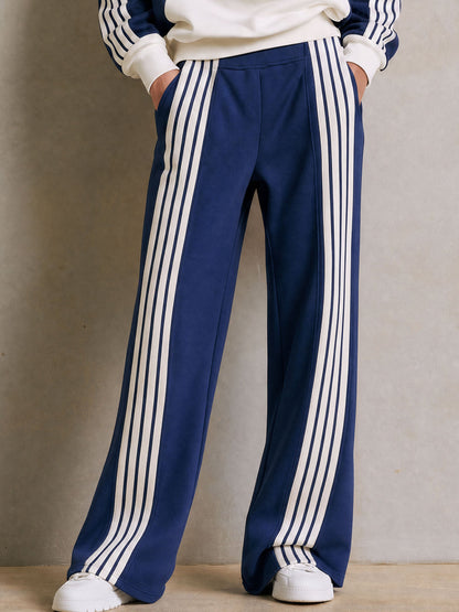 Sporty Casual Striped Half-zip Sweatshirt And Wide-leg Pants Set