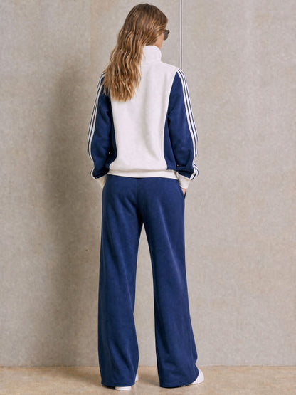 Sporty Casual Striped Half-zip Sweatshirt And Wide-leg Pants Set