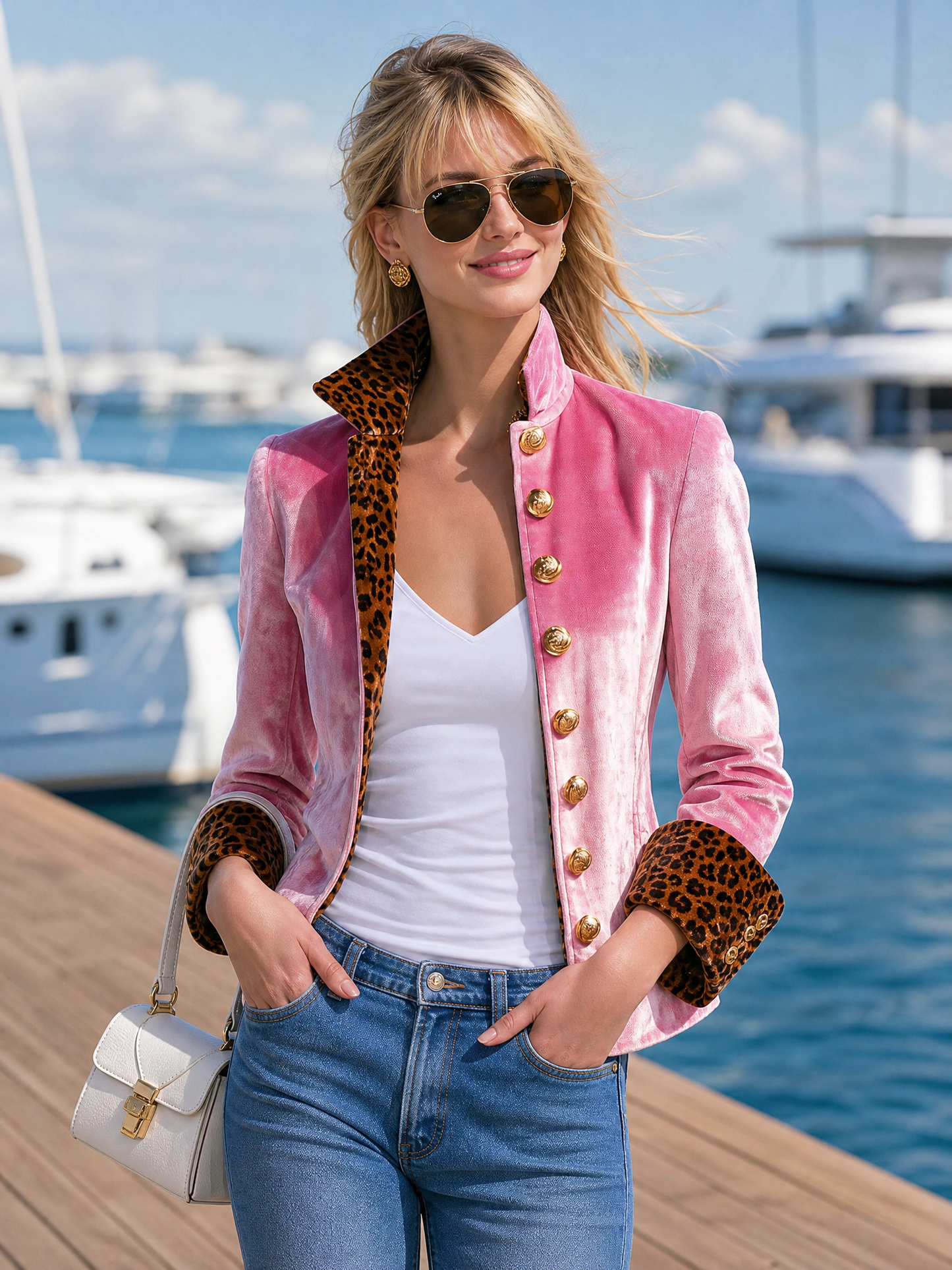 Exquisite Retro Leopard Print Color Blocking Stand-collar Single-breasted Velvet Jacket