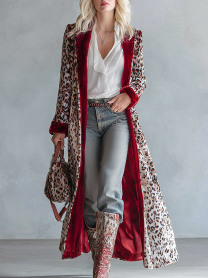 Exquisite Vintage-style Western Leopard-print Velvet Coat