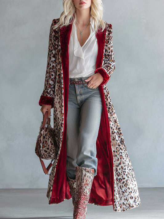 Exquisite Vintage-style Western Leopard-print Velvet Coat