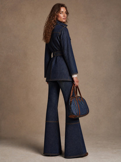 Women's Casual Multi-Pocket Drawstring Denim Work Jacket