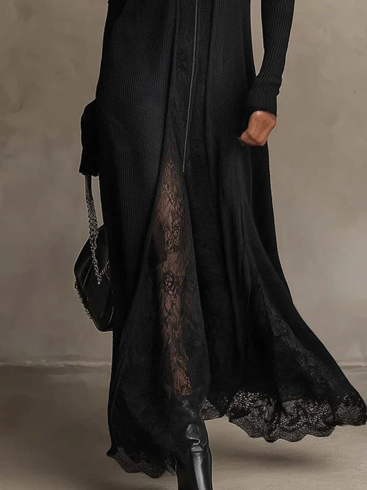 Stella | Ribbed Knit Maxi Dress with Lace
