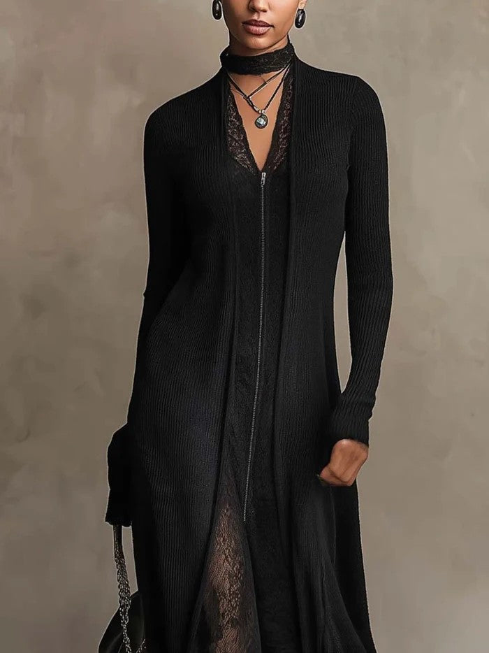 Stella | Ribbed Knit Maxi Dress with Lace