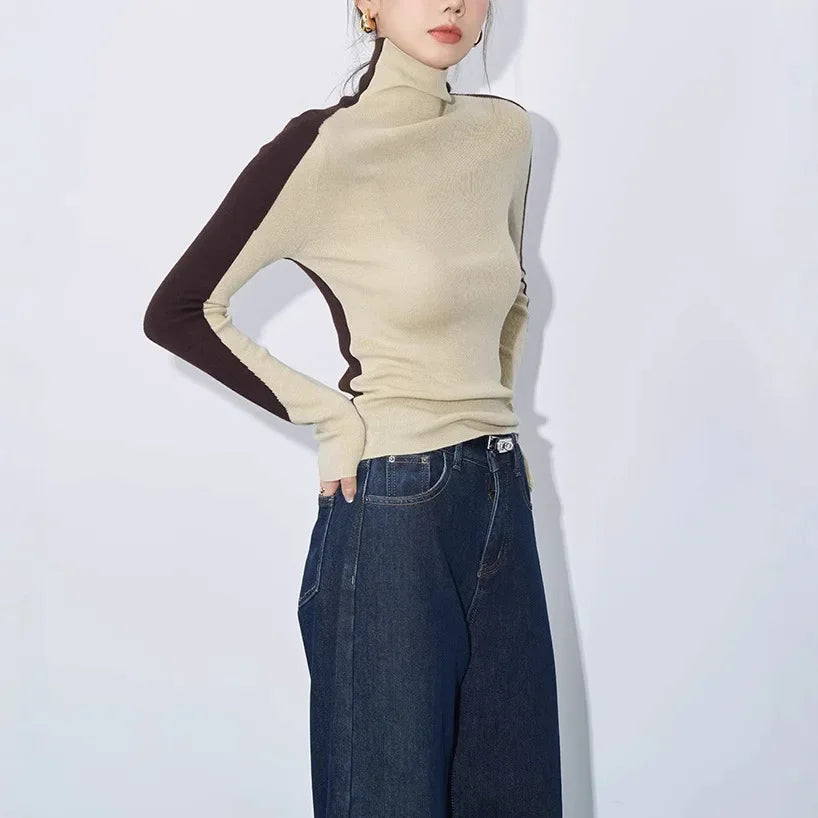 Blair | Contrast Sleeve Mock Neck Top