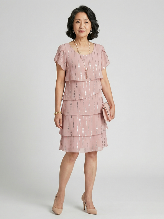 Elizabeth | Poised Dot Line Knee Length Dress