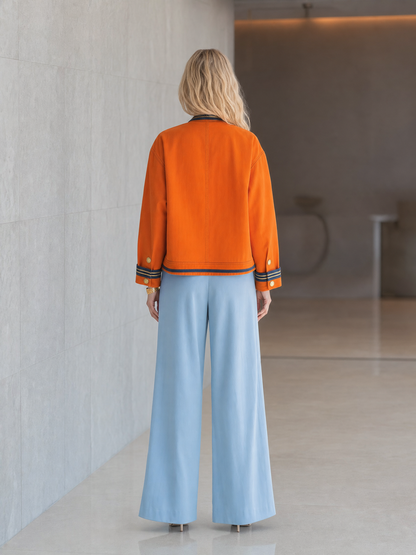 Women's Orange Military Jacket Double-Breasted Gold Button Oversized Band Coat