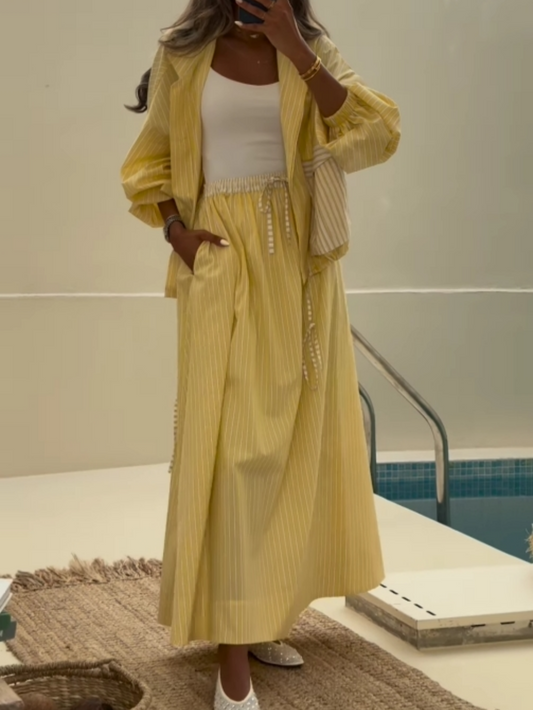 Lyka Yellow Striped Casual Set