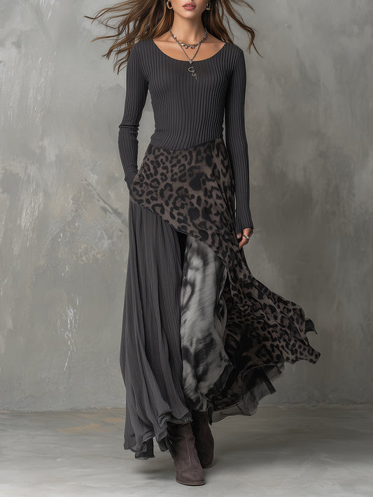 Martina | Long bohemian-style dress with leopard print • S1