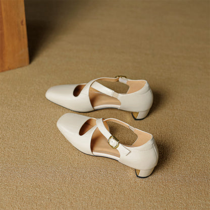 Rela Genuine Leather Cross-Strap Pumps