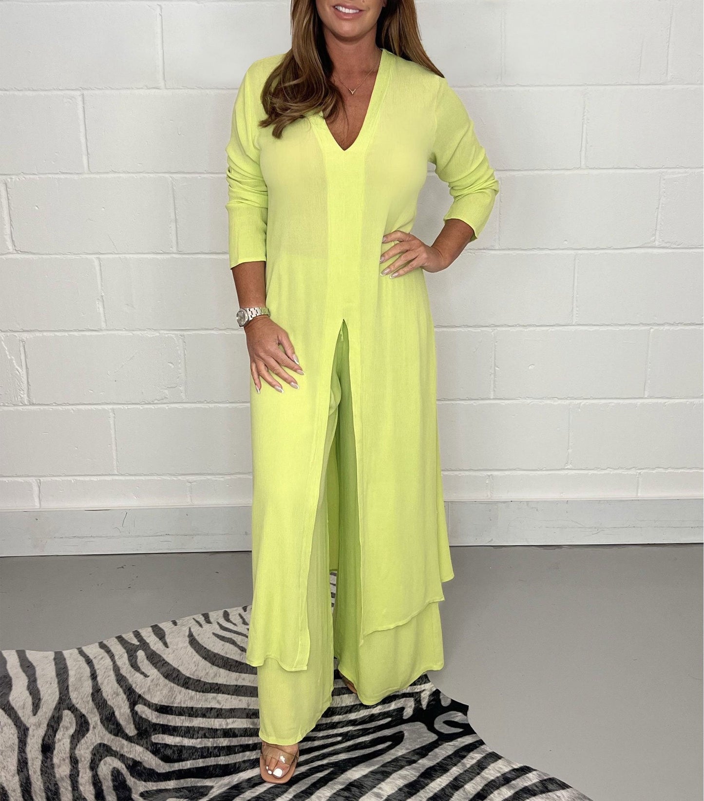 Lany Casual Long Top and Matching Pants Set