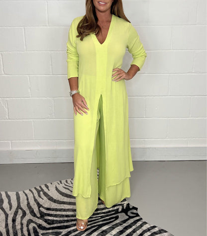 Lany Casual Long Top and Matching Pants Set