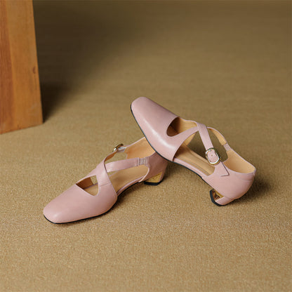 Rela Genuine Leather Cross-Strap Pumps