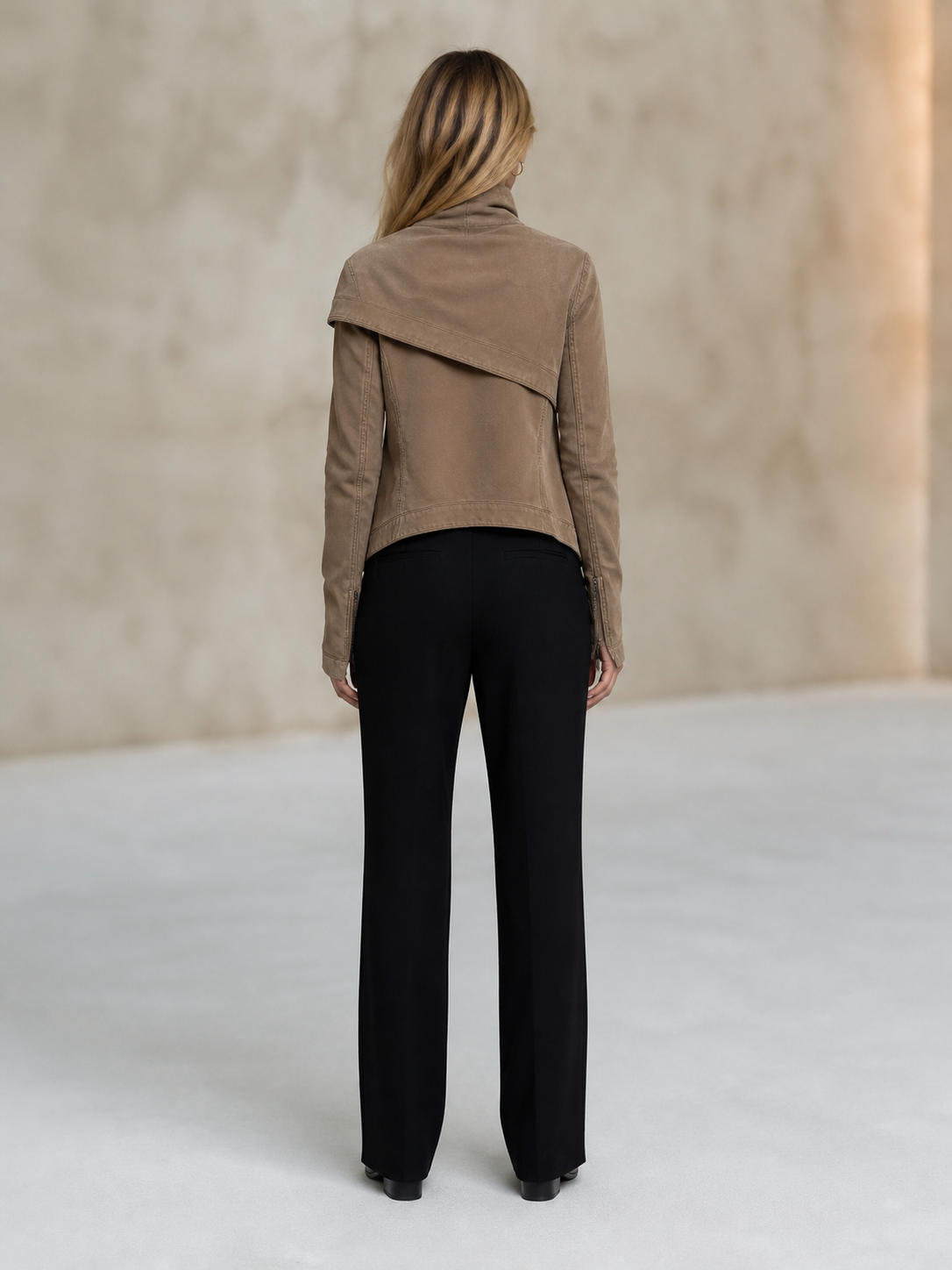 Women's Asymmetrical Zip Denim Jacket Draped Collar Moto Style