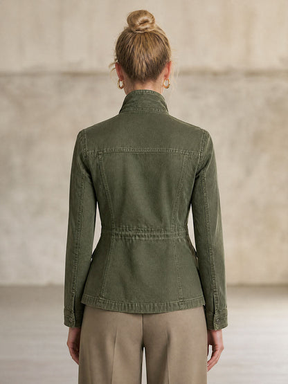 Olive Green Workwear Jacket Lightweight Jacket Fitted Waist Design