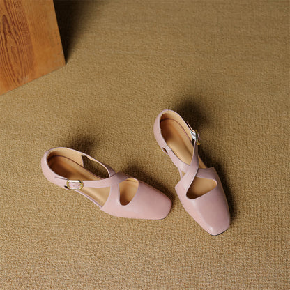 Rela Genuine Leather Cross-Strap Pumps